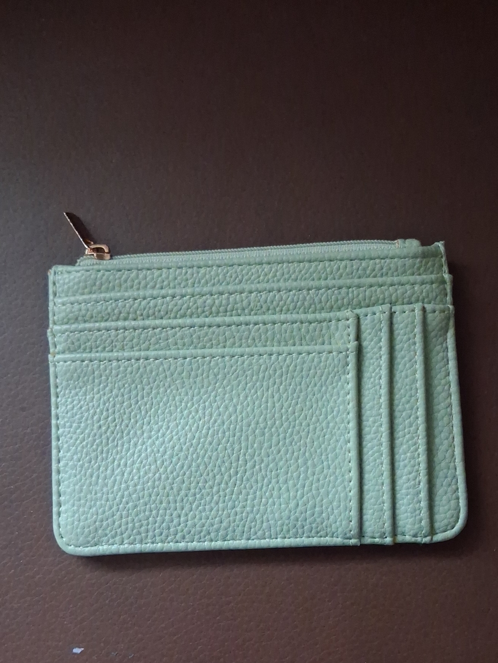 Mint Green Slim Card Wallet with Zip Pocket